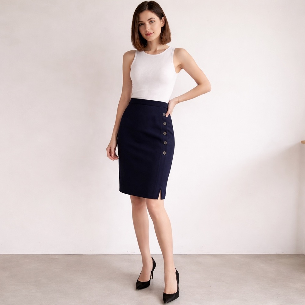 NWT Ann Taylor Black Knee-Length Pencil Skirt with Slit Business Casual Sz-8